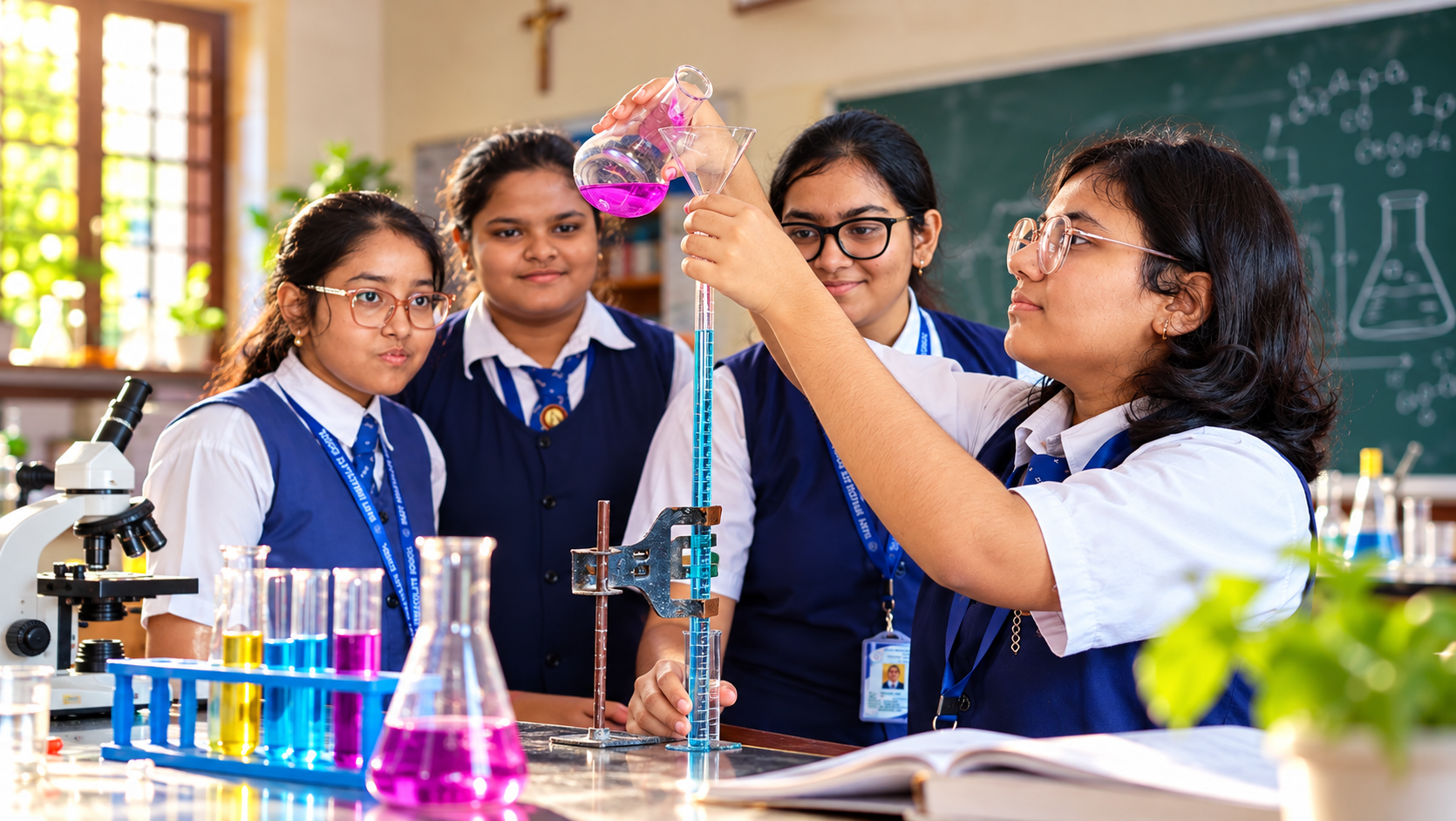 Students conducting a chemistry experiment